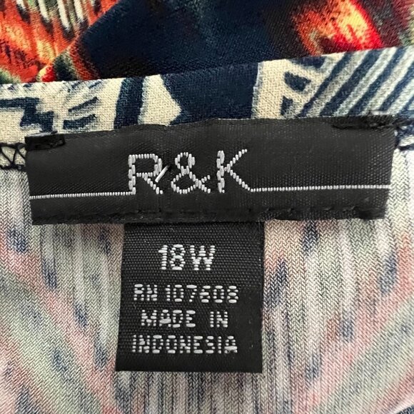 R&K Womens Multicolor Aztec Cold Shoulder Sleeve Round Neck Sheath Dress Sz 18W - Picture 8 of 9